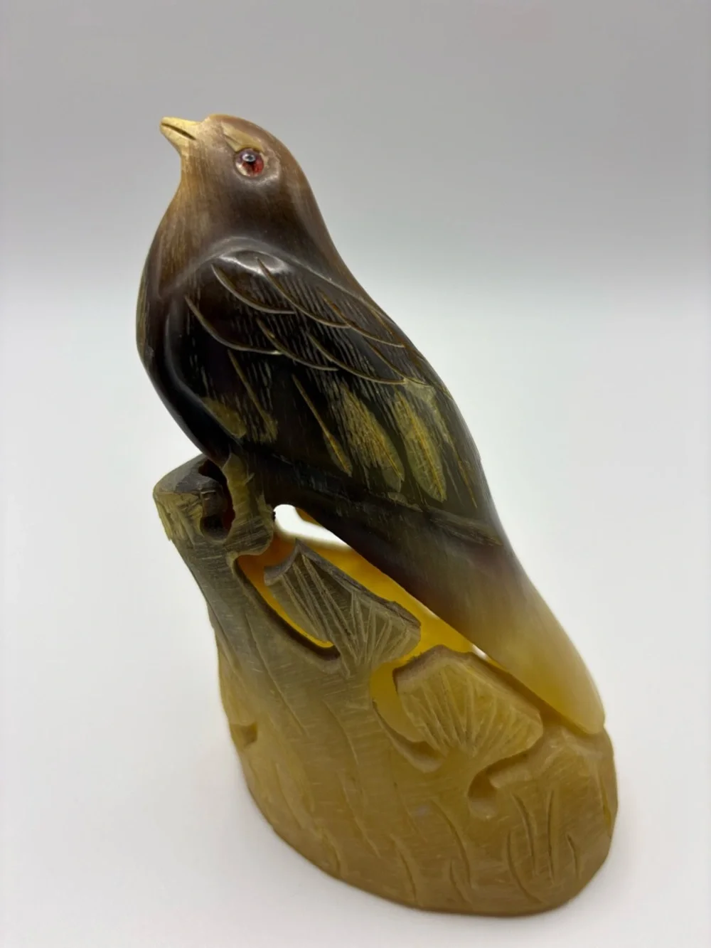 Vintage Hand-Carved Buffalo Horn Bird Figurine Mid Century Era Songbird Decor